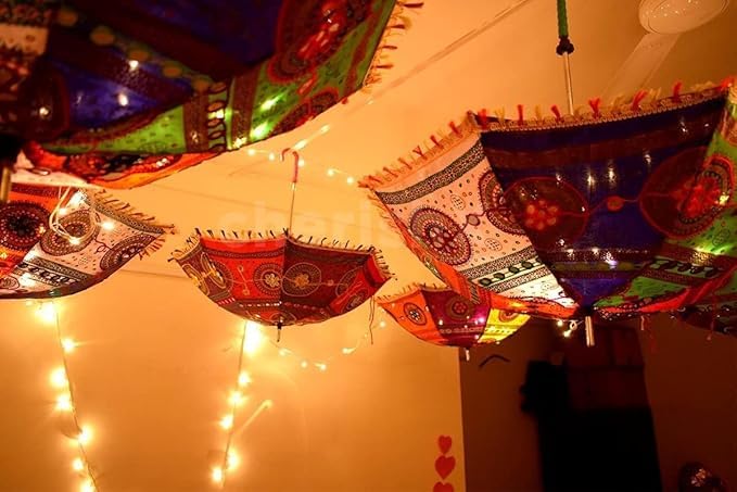 EXEMARTZ Umbrella For Decoration in Weddings, Navratri, Traditional Festivals | Handmade Embroidery Ethnic Parasol | for Sun Protection, Garba in Navratri | Event Photo Backdrop (Pack of 2) 2