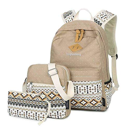 Juego De 3 Piezas Moda Para Mujer Lienzo Mochila Escolar Grande   Bolso Hombro   Estuche