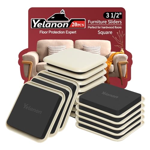 Yelanon Furniture Sliders 20 pcs-3 1/2 Square Beige Furniture Sliders for Carpet Furniture Pads for Hardwoods FloorsFurniture Movers Sliders Reusable Moving Pads Floor Protectors for Carpet