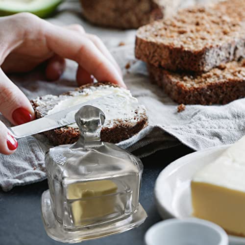 Zoofox 2 Pack Glass Butter Dish, Small Glass Butter Keeper With Lid And Easy Grip Handle, Clear Butter Serving Storage Dish With Cover, Square Covered Mini Butter Container #TOP5