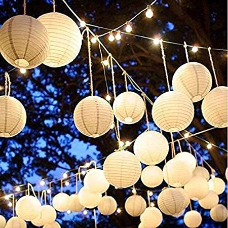 SHUANGYOU Hanging Paper Round Lantern Ball Lamp Shade for Diwali/Party/Birthday/Hotel Room/Anniversary for Decoration (Size: 12 inch) (White, Pack of 20 Pieces)-image-44