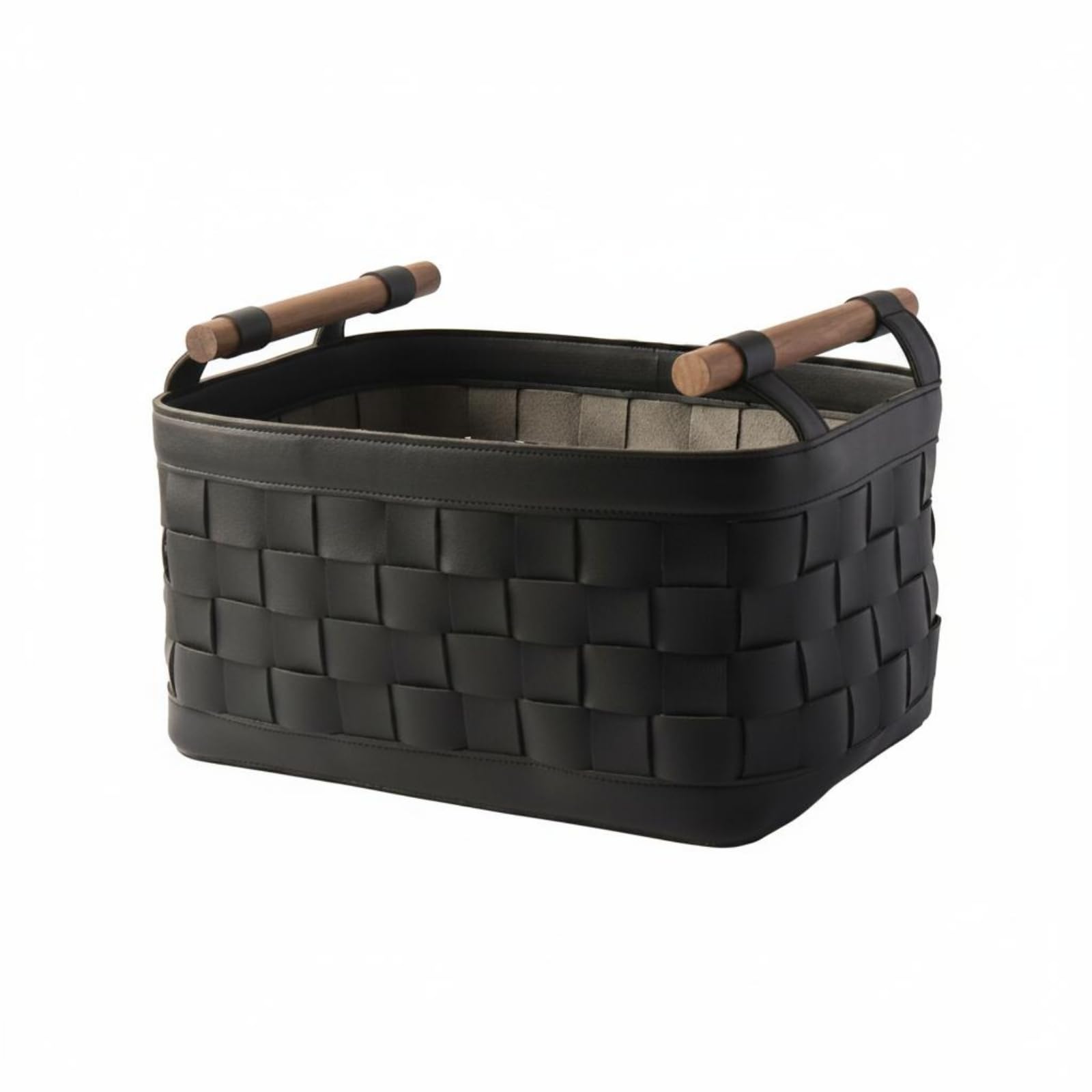 Cesto Intrecciato in Pelle Versatile Cesto Rettangolare Intrecciato Salvaspazio Cestino Decorativo per Camera da Letto, Nero