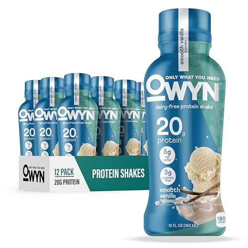 OWYN Only What You Need Smooth Vanilla Flavored Protein Shake, 20g Protein, 4g Sugar, 3g Fiber, Dairy Free, Plant Based Protein Drink 12 Count