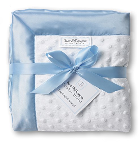 Image of SwaddleDesigns Stroller Blanket, Cozy Plush Baby /Toddler Blanket, 30x40 inches, Plush Dots with Pastel Blue Satin Trim