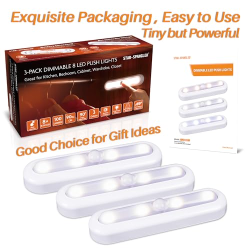 Image of STAR-SPANGLED 7 inch Dimmable LED Stick on Push Tap Lights AAA Battery, 3 Pack