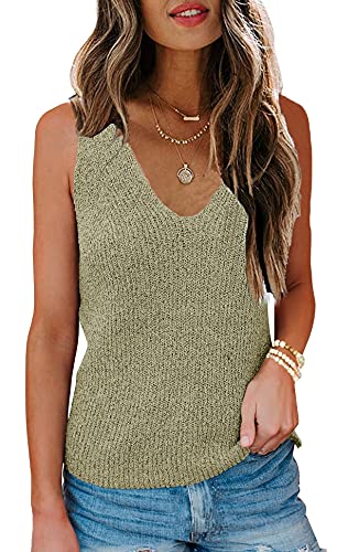 Fashare Womens Sleeveless Sweater Vest Tank Tops V Neck Knit Summer Loose Cami Shirts (Medium, Army Green)