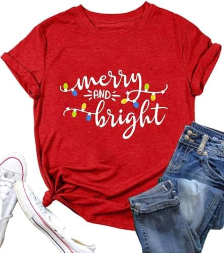 DESFSE Merry Christmas Shirts for Women Christmas Short Sleeve Tshirt Xmas Buffalo Plaid Tree Cute Graphic Print Tee Tops