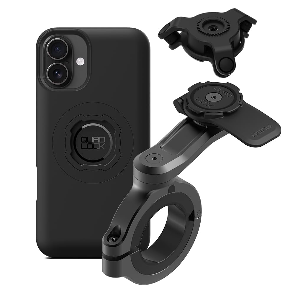 Quad Lock Motorcycle Handlebar Phone Mount PRO - Large with Vibration Dampener and MAG Phone Case for iPhone 16 Plus