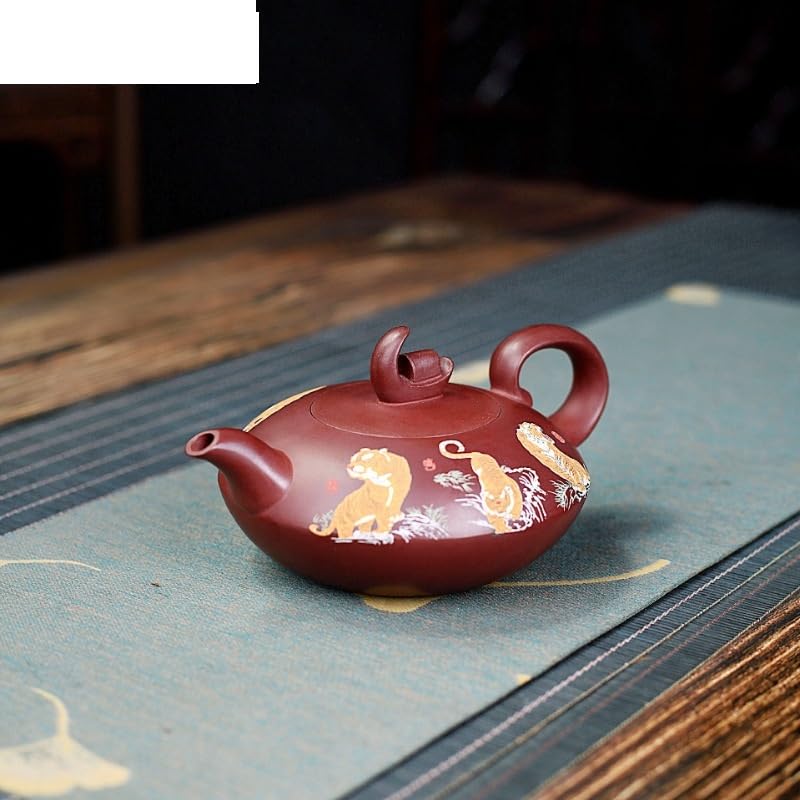 Théière en céramique Chinoise 320 ML, théière en Argile Violette, poterie Artisanale en Terre Crue Violette et Rouge avec Filtre, Service à thé Zisha.