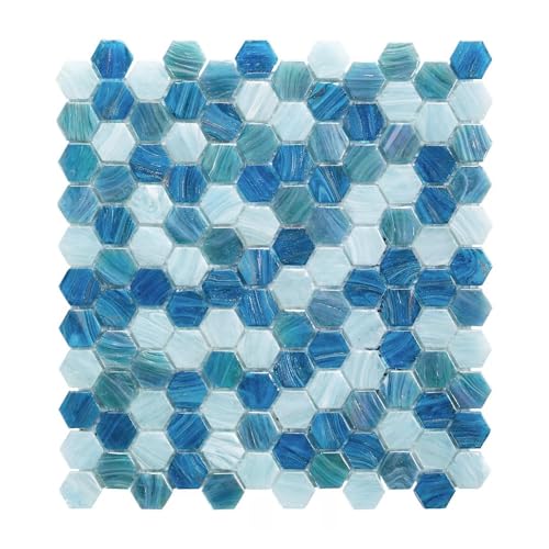 Tenedos HTC254 Ocean Bloom Hexagon Glass Mosaic Tile 11x12 Polished