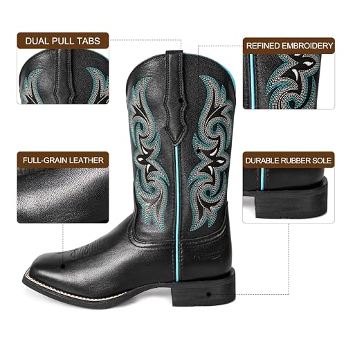 Women Western Boots Hand Painted, Square Toe, Full Grain Cowhide, 4-Layer Composite Sole(PLT203604)4