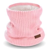 XFUEL Kids Neck Warmer, Knitted Winter Neck Gaiter, Fleece Lined Infinity Scarf for Boys Girls (pink)
