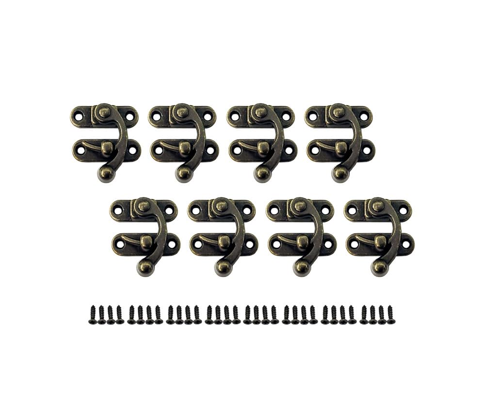 QCAA Zinc Die Cast Hook HASP Latch, Vintage Style, Right Latch Lock, 30mm x 34mm (1.18" x 1.34"), Antique Brass, Made in Taiwan, 8 Pack