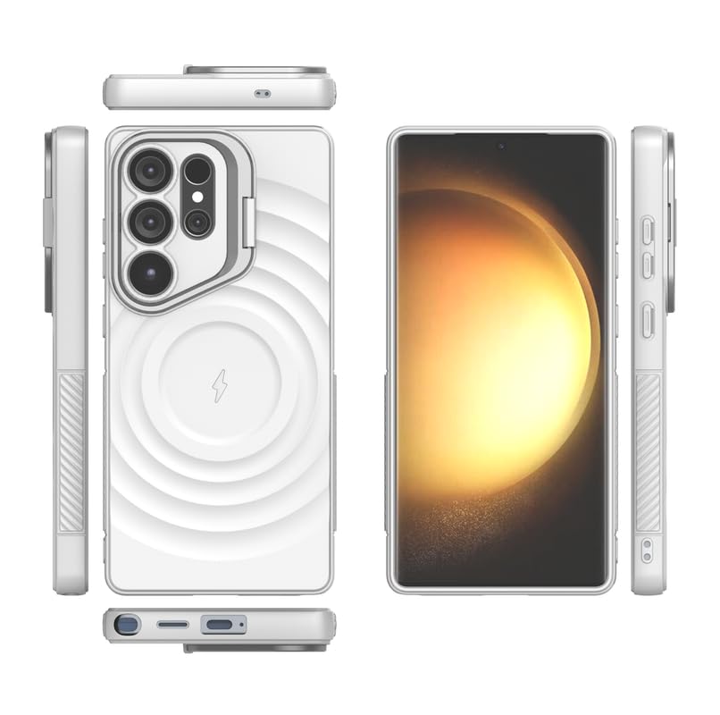 Image of LuxuryKase Shockproof Case for Samsung Galaxy S25 Ultra | Ripple Pattern | Camera Protection | Inner Velvet Fabric Lining | Protective Cover with Enhanced Grip & Wireless Charging Support - White