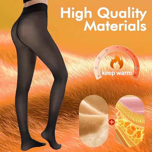 Image of X-CHENG 2 Pairs Fleece Lined Tights Women-Thermal Pantyhose leggings Women,Fake Translucent Skin Colored Tights for Winter