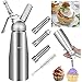 LVLUOKJ Dispensador de Nata montada de Acero Inoxidable, 500 ml, 3 boquillas de plástico, Soporte para cápsulas de Gas, Cartucho de Soporte para Nata montada y postres