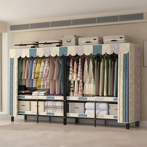 Armario de lona plegable de 193x45x170 cm con barras y estantes 2