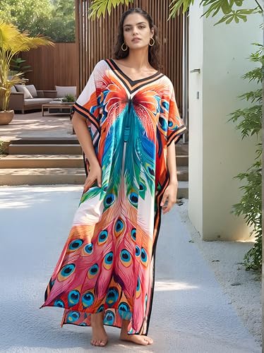 Image of NFVNKJ Women's Plus Size Beach Lounge Kaftan Maxi Dress Swimsuit Coverup for Women