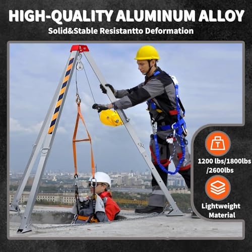 Trípode de rescate regulable de aluminio con cabrestante anticaídas para tuberías 5