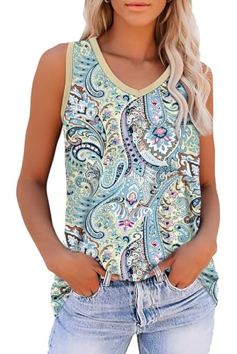 KISSMODA Womens Flora Print Tank Tops Ribbed Summer Shirt Sleeveless Summer Casual Women Blouses(S-3XL)