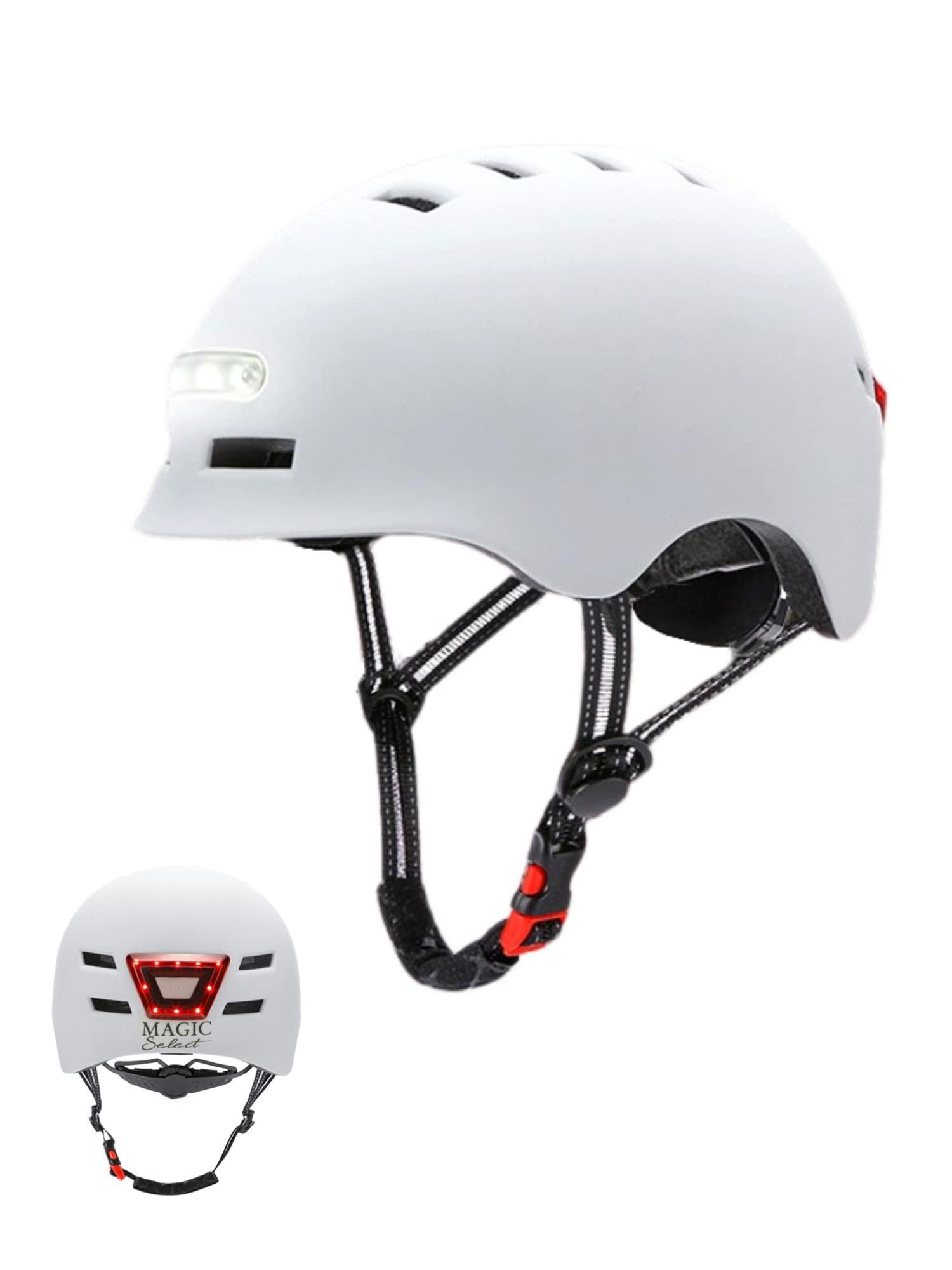 Casco Bici E Monopattino Youin MA1011M Bianco Con LED Anteriore/posteriore Ricaricabile USB - Taglia M (54-57cm) EN1078