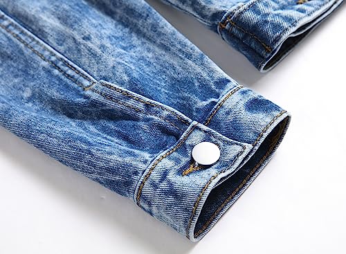 Image of LZLER Men's Denim Jackets Distressed Destroyed Classic Vintage Slim Fit Ripped Fashion Trendy Trucker Jean Jackets