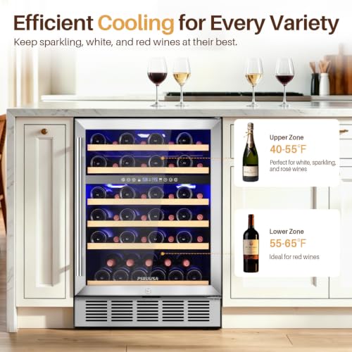 Image of 24 Inch Dual Zone Wine Fridge, 46 Bottle Wine Cooler, UnderCounter