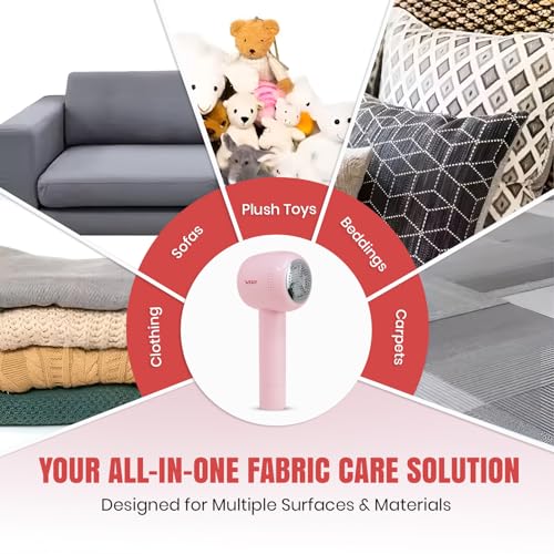 Image of VGR V-813 Professional Lint Remover for Clothes, Rechargeable Fabric Shaver with Stainless Steel Blades, USB Type-C Charging, Powerful Fuzz Remover for Sweaters, Wool, Blankets & Furniture, Blush Pink