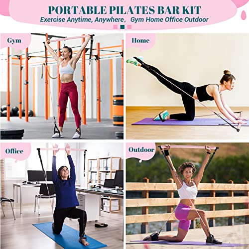 Pilates Bar Kit With Resistance Bands, Multifunctional Yoga Pilates Bar With Heavy-Duty Metal Adjustment Buckle, Portable Home Gym Pilates Resistance Bar For Women Full Body Workouts(20-150Lbs)-Pink #TOP6