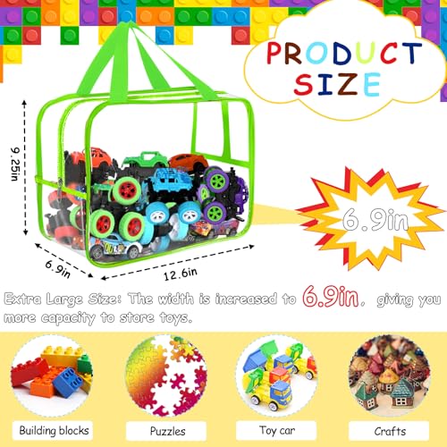 Image of 6 Colors Widen X-Large Storage Bags 12.6x9.25x6.9In with Labels, Reusable Clear PVC Board Game Storage, Travel Waterproof Organizer Bags with Zipper for Building Blocks, Puzzle, Stuffed Animals