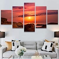 SIGNWIN 5 Panel Canvas Wall Art Landscape Ocean for Home Decorations Ready to Hang - 60