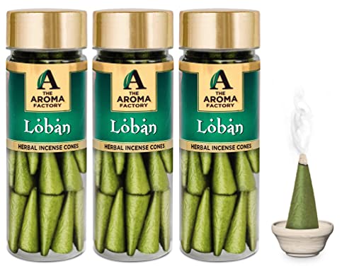 Image of The Aroma Factory Incense Dhoop Cone, Loban (100% Herbal & 0% Charcoal) 3 Bottles x 30 Cones