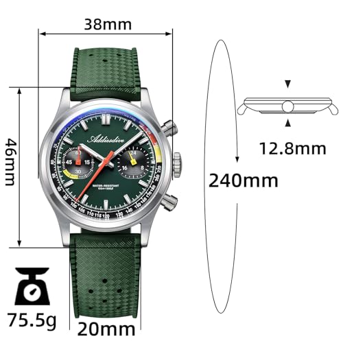 Image of ADDIESDIVE 38 MM Chronograph Watch VK64 Sweep Second Movement Tachymeter Mark FKM Rubber Strap BGW9 Super Lume Colourful Outdoor Sports Watches for Men Women