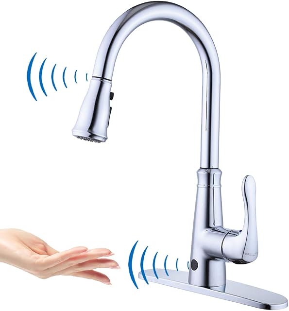 Touchless Kitchen Faucet with PullDown Sprayer,20 Single Kitchen Sink Faucets Black Pull Out Sprayer,High Arc Pulldown Single Handle for Motion Sensor,1handle 3 Hole Deck Mount (Chrome)