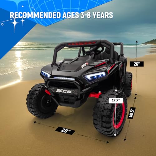 Joywhale 24V 2 Seater Ride on UTV Car for Big Kids 4WD Off-Road Electric Vehicle with Remote, 7AH Big Battery Powered Kids Electric Car, 19\" Spacious Seat, 3.7 MPH Max Speed, Suspension, Music, Black
