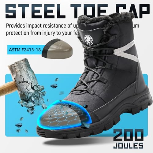 ANGRYRAM Winter Steel Toe Boots for Men - 9-Inch High Top Warm Comfortable Safety Boots with Puncture Proof, Non Slip, Indestructible Construction2