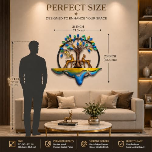 Image of SHREE 'O' GREEN TECH - Handcrafted Metal Tree of Life Wall Decor with Deer Modern Wall Art Hanging for Living Room Bedroom Dining Hall Office Hotel Home Decoration