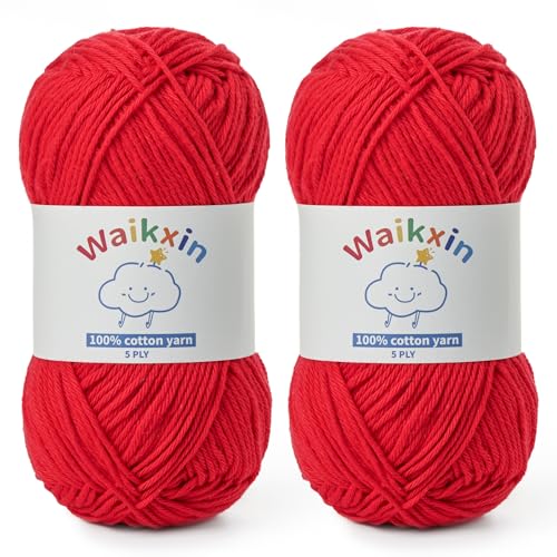 Image of Cotton Yarn for Crocheting - 262.4yds / 3.52oz Baby Yarn for Crocheting Soft - 100% Milk Cotton Yarn 5 Ply Crochet Amigurumi Yarn for Crafts&Puzzle /Socks /Hats(2 Red)