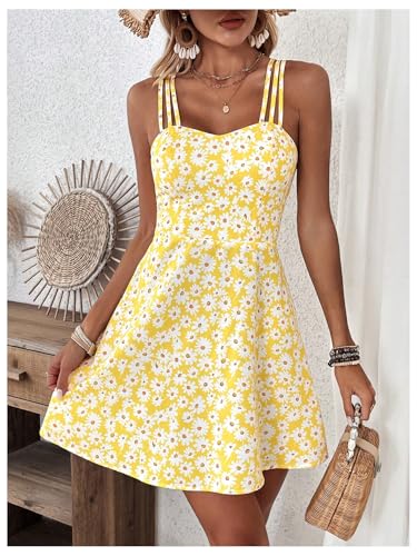 SOLY HUX Women's Floral Print Cami Dress Spaghetti Strap A Line Flowy Summer Mini Dresses Sundress4