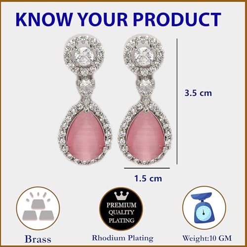 Image of Zeneme Fashion Rhodium Plated Brass Silver Toned Fancy Tear Drop Dangle Earring For Women and Gifts For Girls