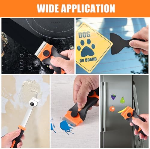 NECAMOCU 4 Pack Razor Blade Scraper, Includes 50 PCS Metal & Plastic Blades - 5