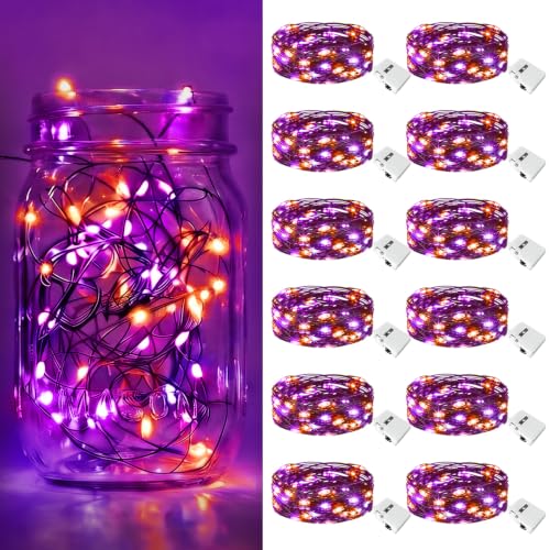 Image of btfarm 12 Pack Orange Purple Halloween Fairy Lights Battery Operated 3 Mode