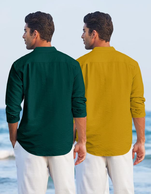 Image of Macsivo Combo of Men's Regular Fit Cotton Blend Solid Casual Short Kurta with Mandarin Collar and Pockets Kurta Pack of 2