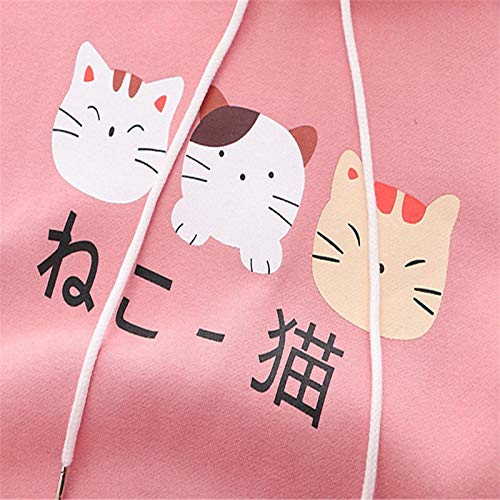 Afelkas Womens Sweatshirt Creative Cartoon Cat Print Blouse Drawstring Long Sleeve Pockets Shirt Kawaii Hoodie #TOP2