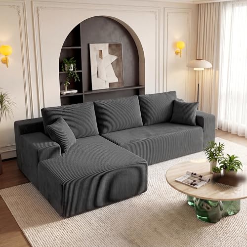 Image of GRUSIGN Cloud Sectional Boneless Couches for Living Room, Modular L Shaped Couch with Deep Seat Oversized Left Facing Chaise, Memory Foam Compressed Spineless 3 Seater Sofa for Apartment, Grey