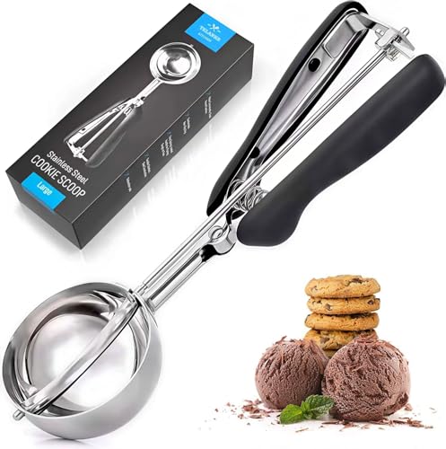 TELANKS Cuillere a Glace Professionnelle 4 ou 5 ou 6 cm, Cuillère à Glace en Acier Inoxydable avec Gâchette et Poignée Confortable pour Boule à Glace,...