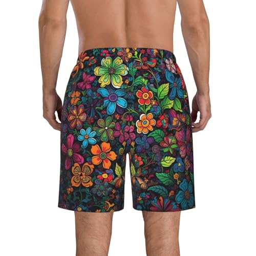 Men's Swim Trunks Cartoon Flower Quick Dry Board Shorts Mens Bathing Suit Beach Swimwear with Pockets3
