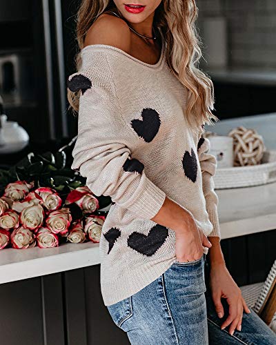 Sherrylily Womens Lightweight Pullover Off Shoulder Batwing Sleeve Heart Print Sweaters Knit Shirts Slounchy Tops - Image 4
