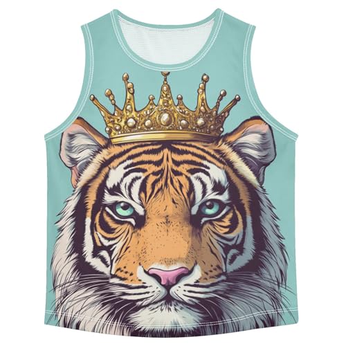 Boys Tank Top Shirts Cartoon Tiger Crown Animal Sleeveless T-Shirts Crew Neck for Kids Clothing Children