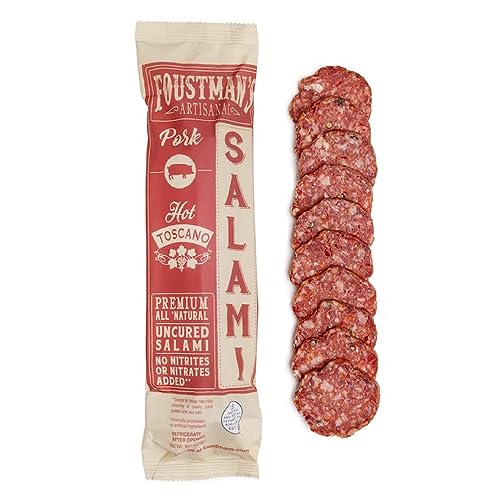 Foustman's Salami Hot Toscano Pork Artisanal, Nitrate-Free, Naturally Cured, Gluten-Free, Dairy-Free, 8 Oz Sticks #TOP10